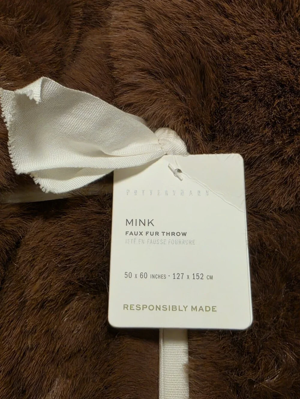 Pottery Barn Faux Fur Mink Throw - Rum Raisin